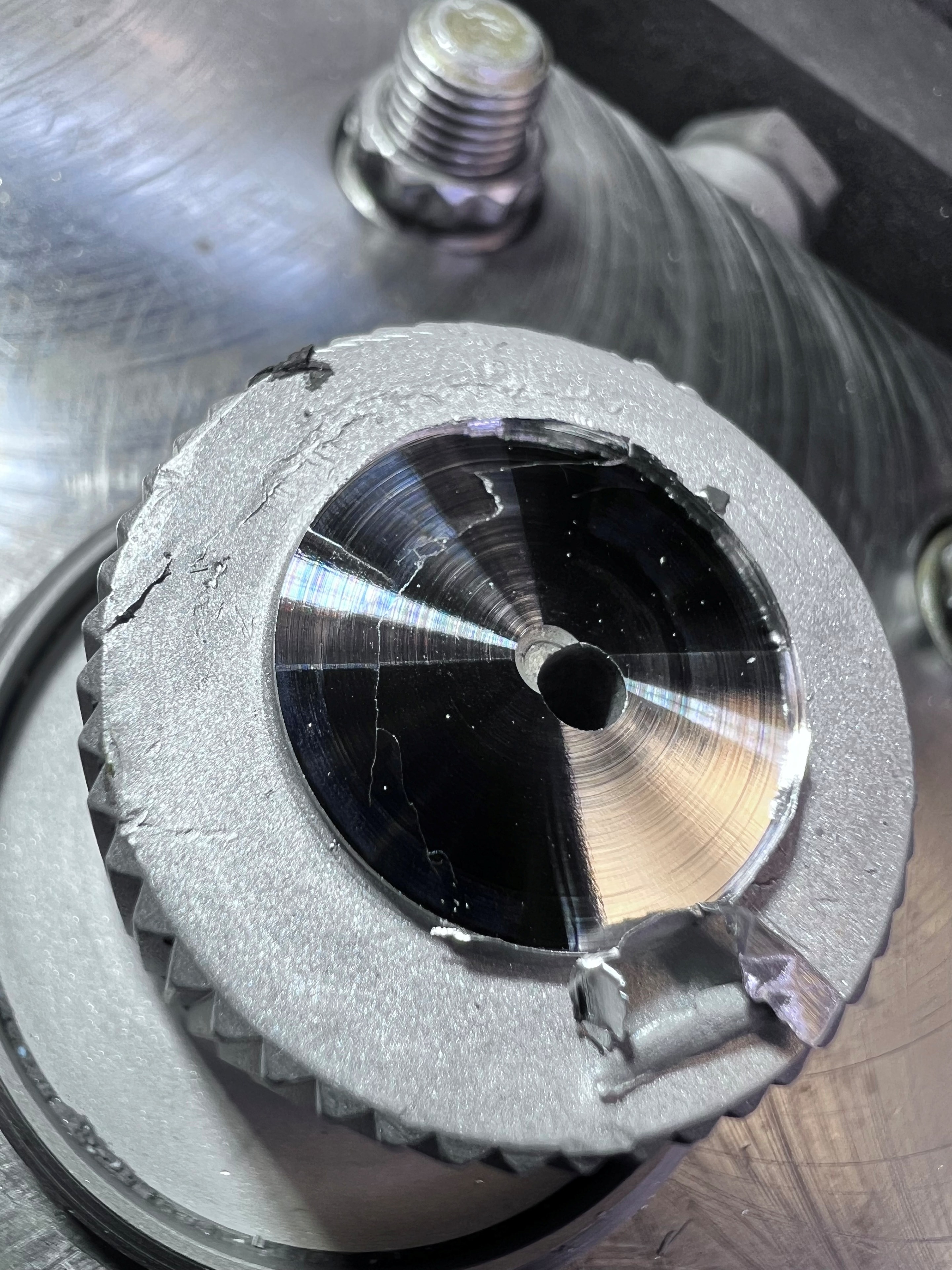 Machined-off TR-182 landing-gear pivot assembly with fracture around pivot bore